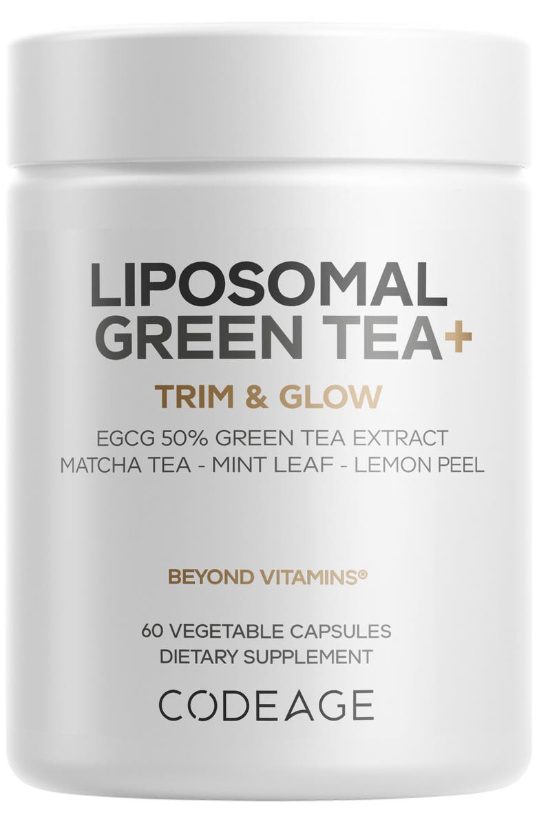 Codeage Liposomal Green Tea+ EGCG 50% Green Tea Extract, Organic Matcha Green Tea Powder, Peppermint Leaf, Lemon Peel, Liposomal Delivery - Vegan Green Tea Pils Supplement - Non-GMO, Main, color, White