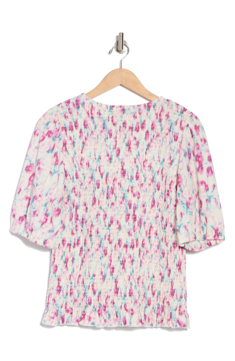 Bobeau Floral Puff Sleeve Smocked Top, Alternate, color, Lavender/ Teal Floral
