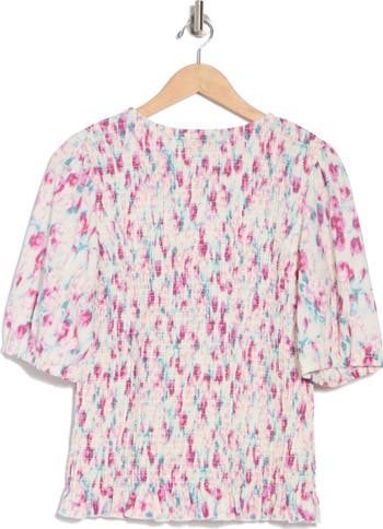 Floral Puff Sleeve Smocked Top
