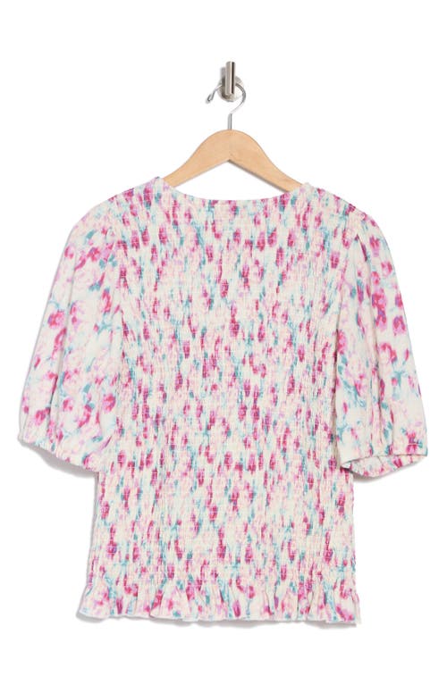 Bobeau Floral Puff Sleeve Smocked Top