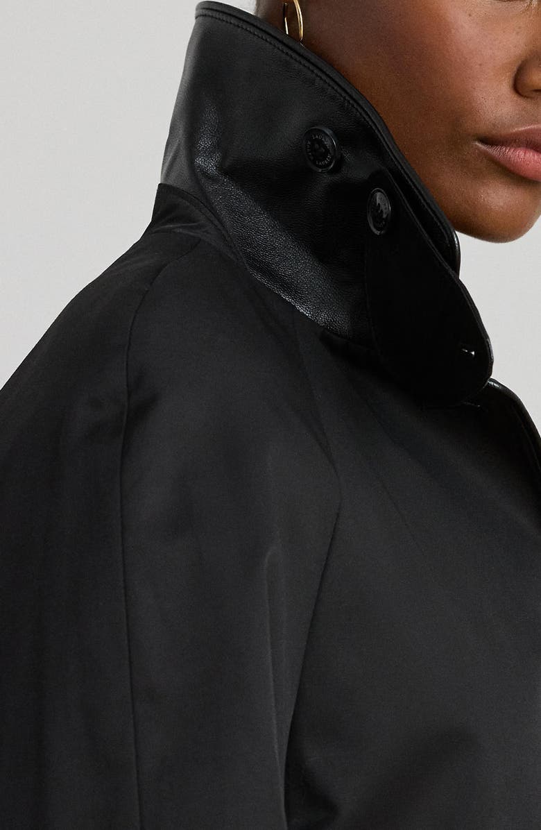 Lauren Ralph Lauren Balmacaan Single Breasted Raincoat with Faux Leather Trim, Alternate, color,