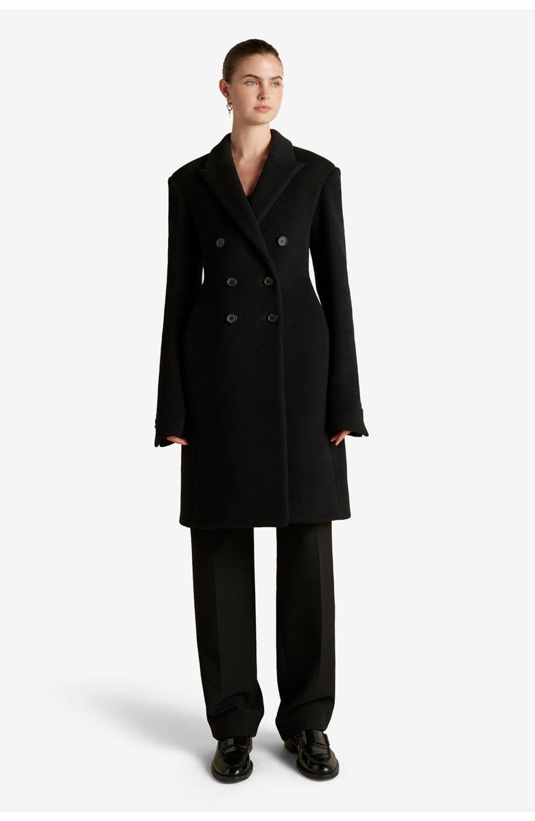 Marina Moscone Wool Basque Tailored Overcoat, Main, color, Black