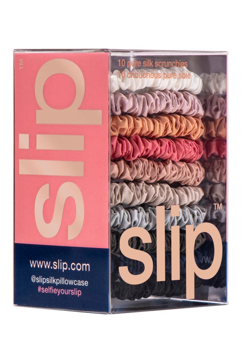 Pure Silk 10-Pack Skinny Scrunchies $65 Value, Alternate, color, PINK/ BLACK ASSORTED