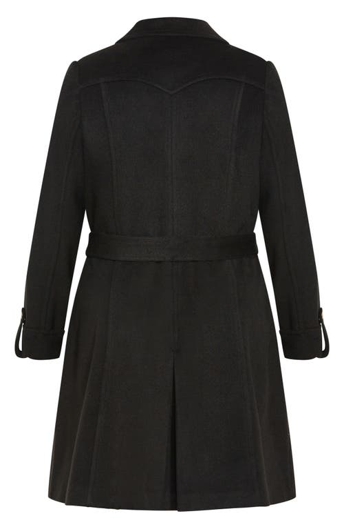 City Chic Maggie Belted Double Breasted Coat In Black