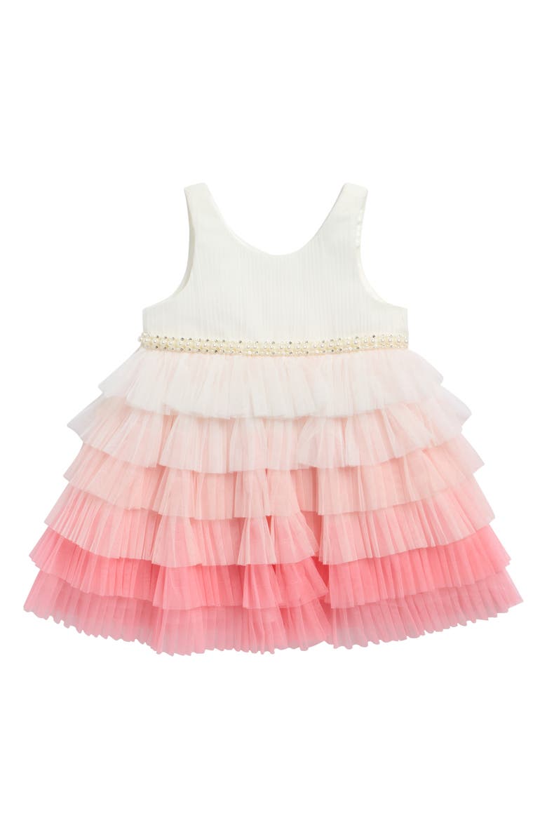 COUTURE PRINCESS Tiered Tulle Sleeveless Dress, Main, color, Coral Ombre