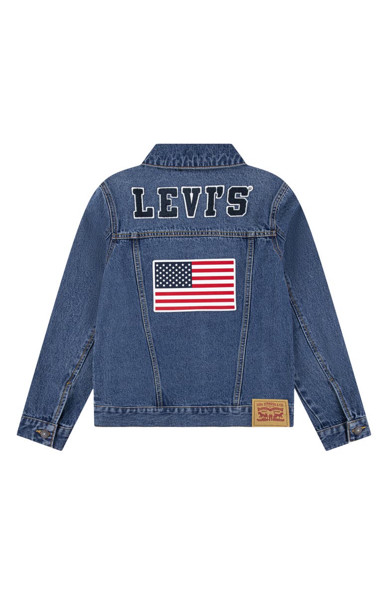 Levi's<sup>®</sup> Kid's American Flag Denim Trucker Jacket, Alternate, color, Denim