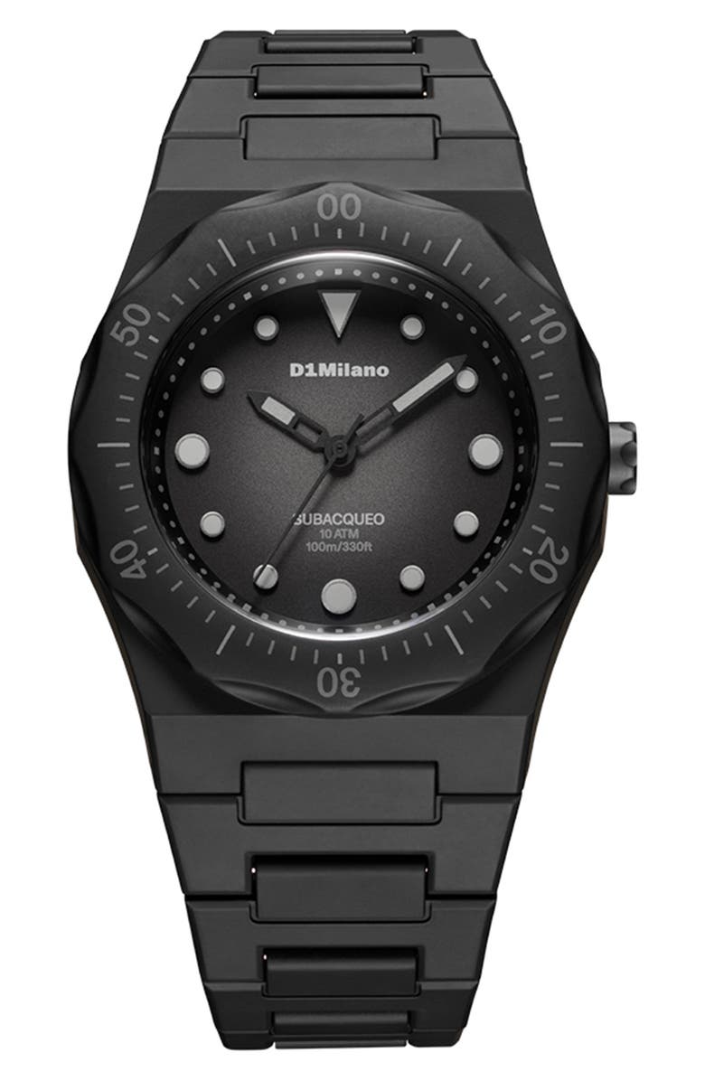 D1 Milano Subacqueo Polycarbonate Bracelet Watch, 40.5mm, Main, color, Black