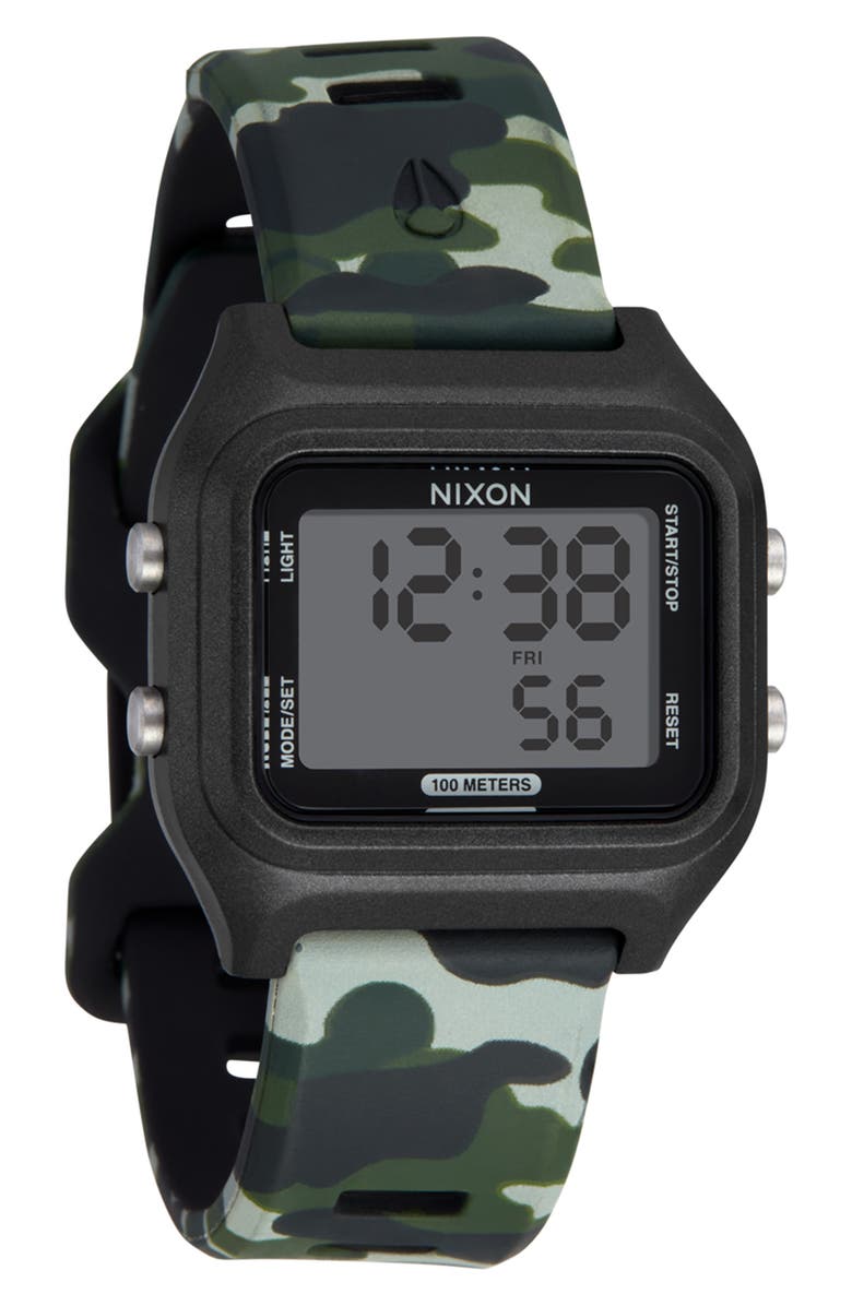 Nixon The Ripper Silicone Strap Digital Watch, 36.5mm, Alternate, color, Black / Camo
