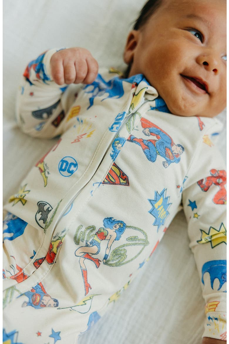 Justice League Fitted One-Piece Pajamas, Alternate, color, LIGHT BEIGE