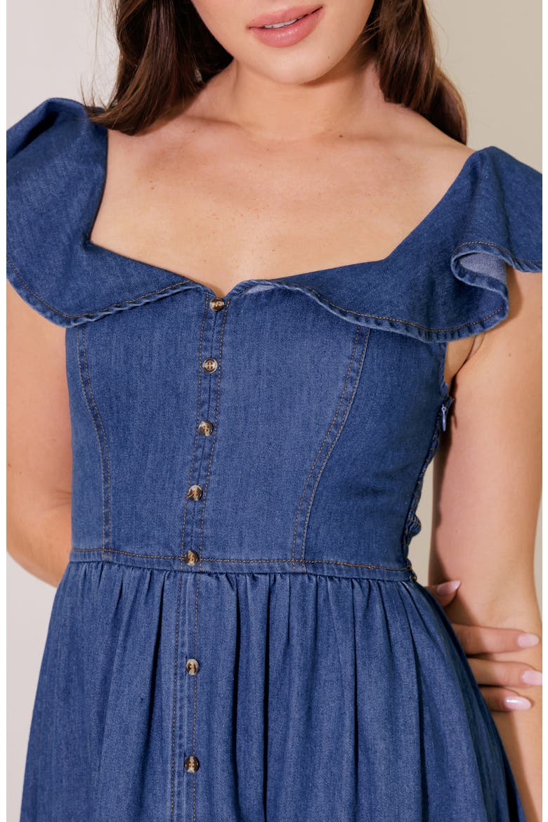 Flutter Sleeve Chambray Maxi Dress, Alternate, color, DENIM BLUE