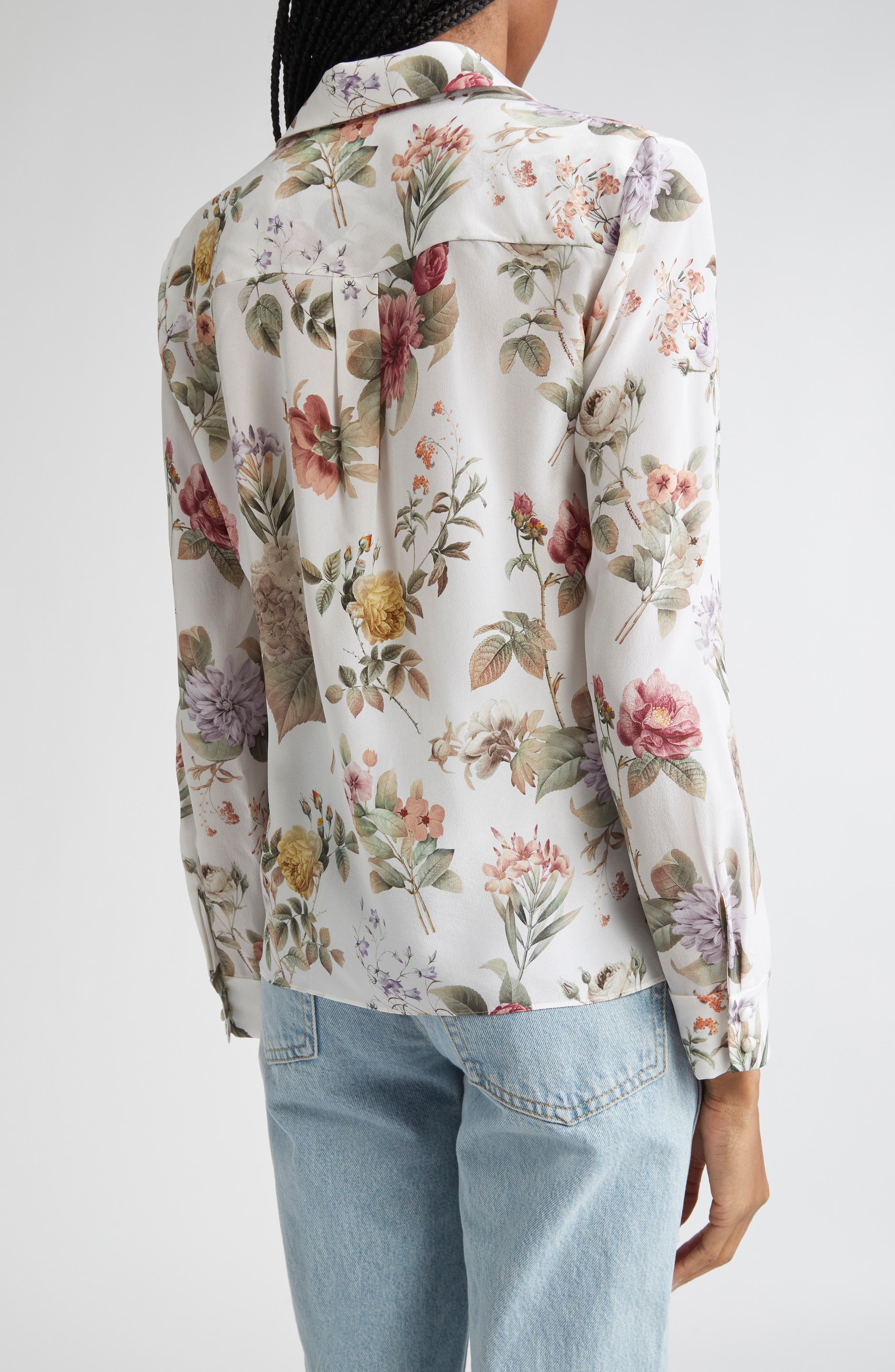 ALICE + OLIVIA Willa Floral Silk Button-Up Shirt (Women) | Nordstrom