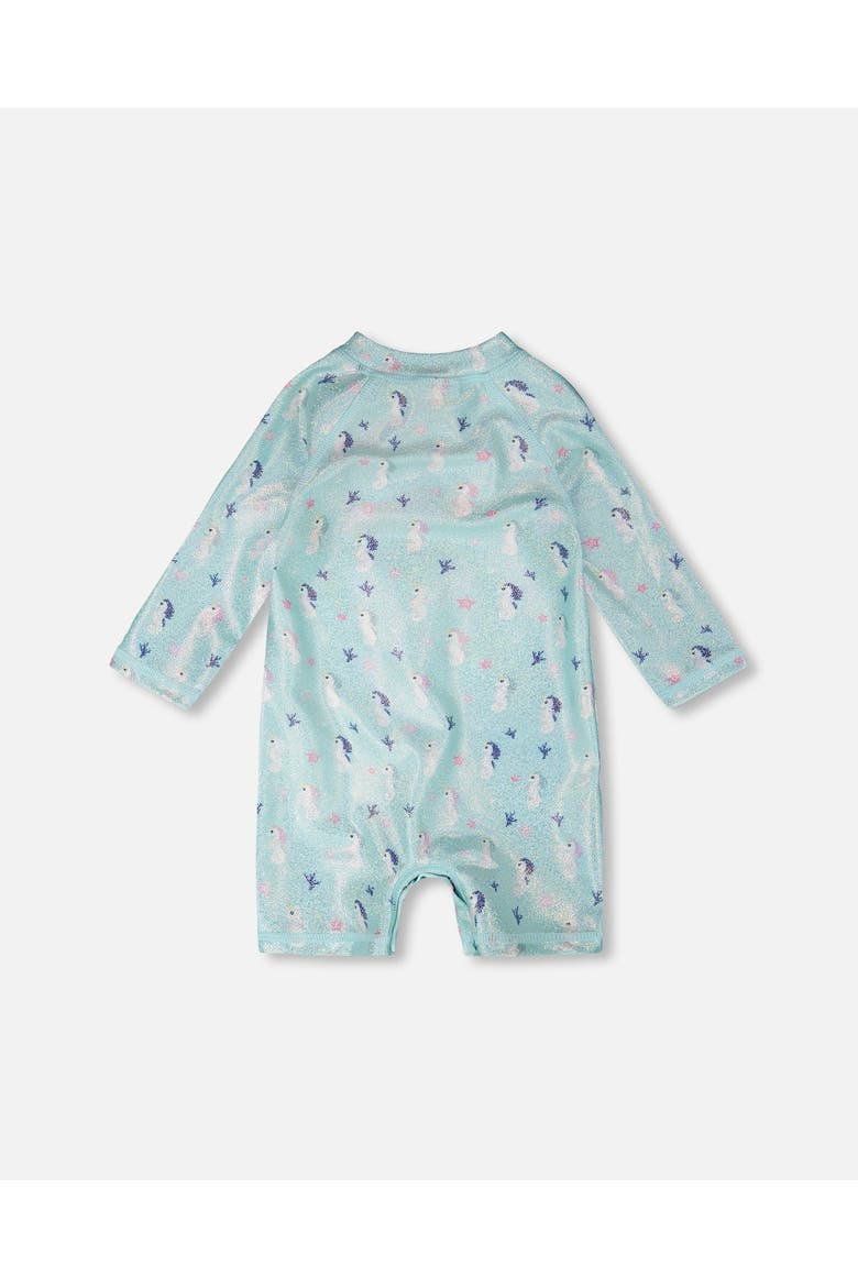 One-Piece Long Sleeve Seahorse Rashguard, Alternate, color, Blue Seahorse Print