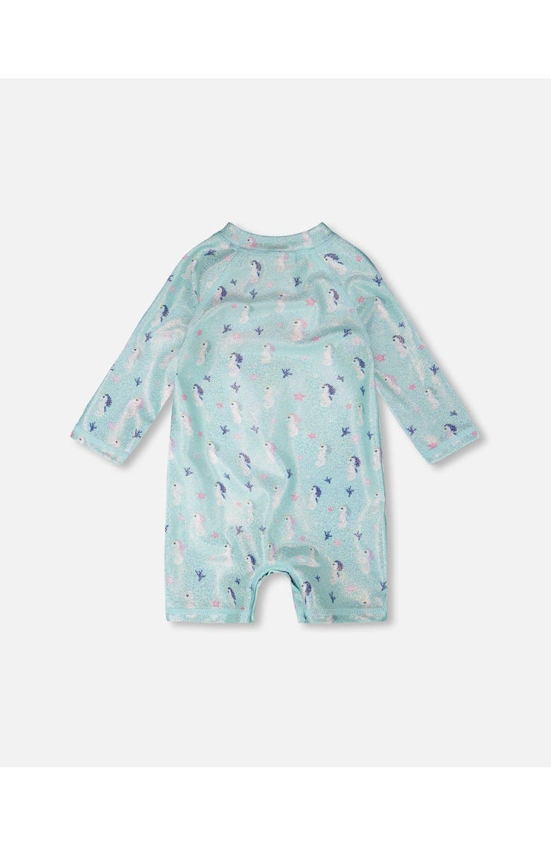 Deux par Deux One-Piece Long Sleeve Seahorse Rashguard, Alternate, color, Blue Seahorse Print