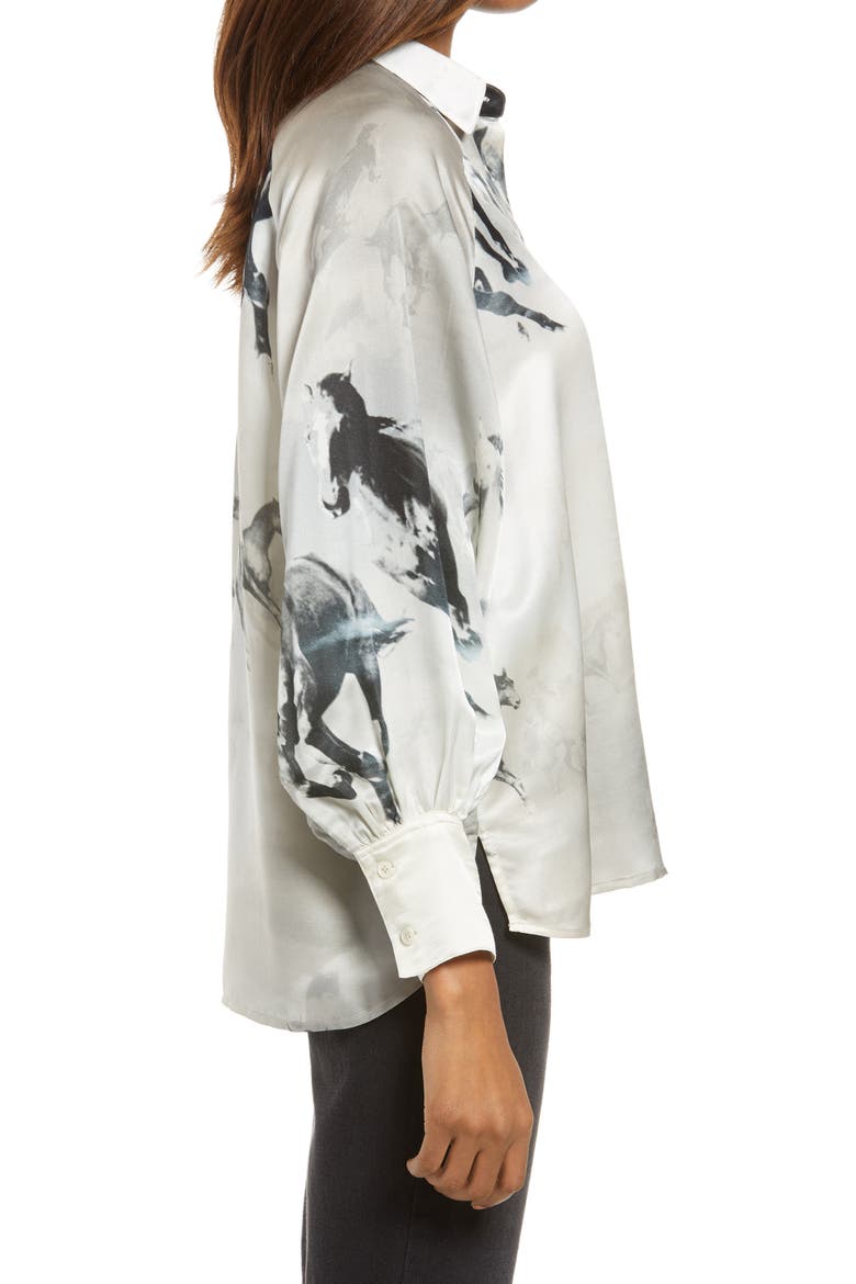 Oana Epoto Horse Print Balloon Sleeve Blouse, Alternate, color, ECRU WHITE