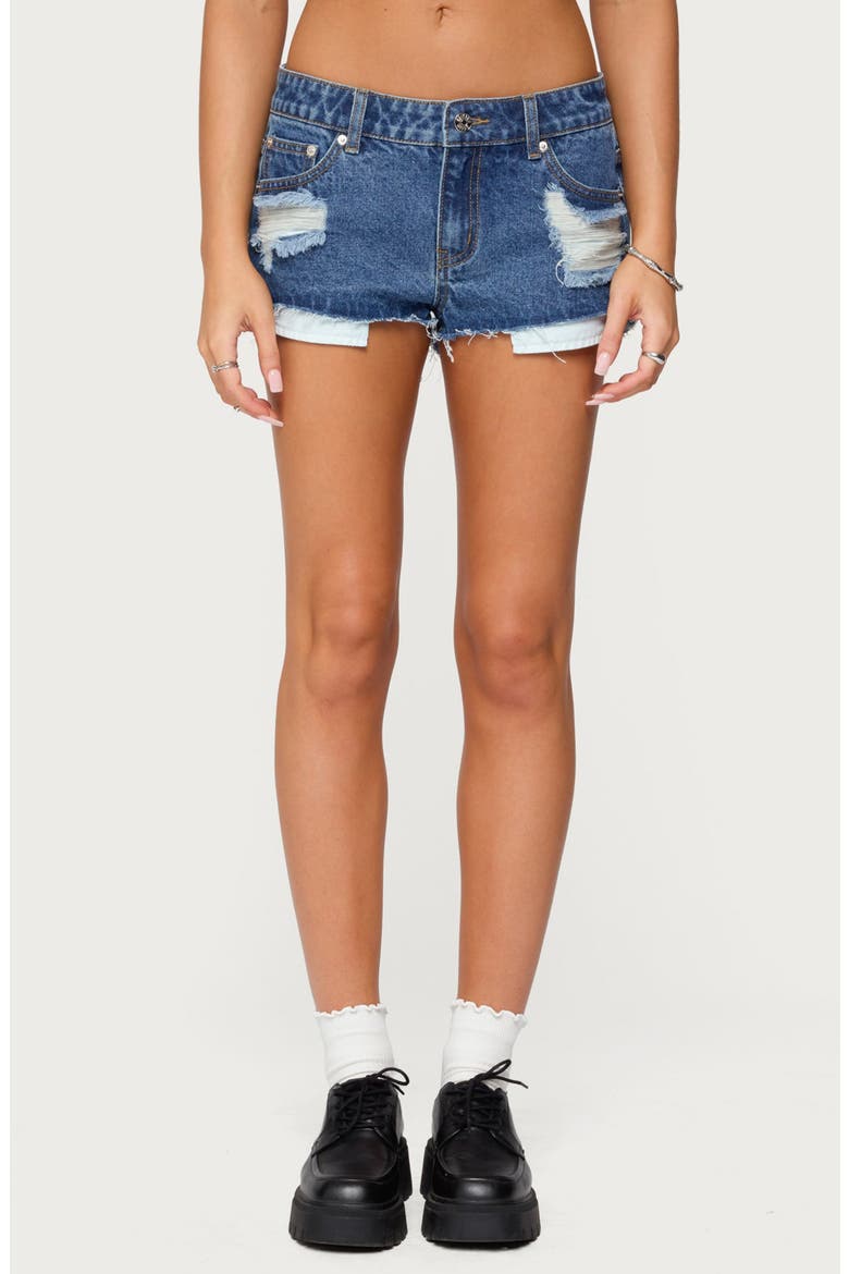 Devin Low Rise Micro Denim Cutoff Shorts, Main, color, BLUE-WASHED