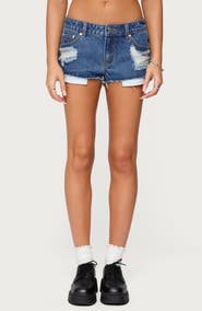 EDIKTED Devin Low Rise Micro Denim Cutoff Shorts