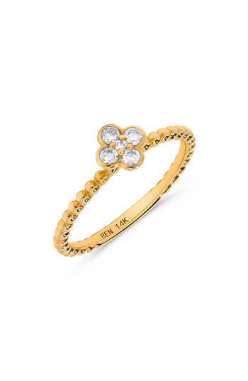 H.j. Namdar 14k Yellow Gold Diamond Clover Beaded Band Ring In Gold