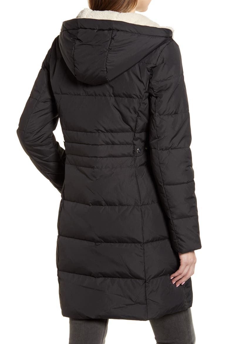 Quilted Faux Shearling Lined Down & Feather Parka, Alternate, color, BLACK