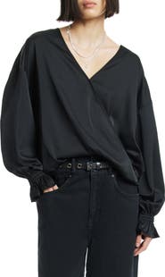 AllSaints Penny Long Sleeve High-Low Satin Top