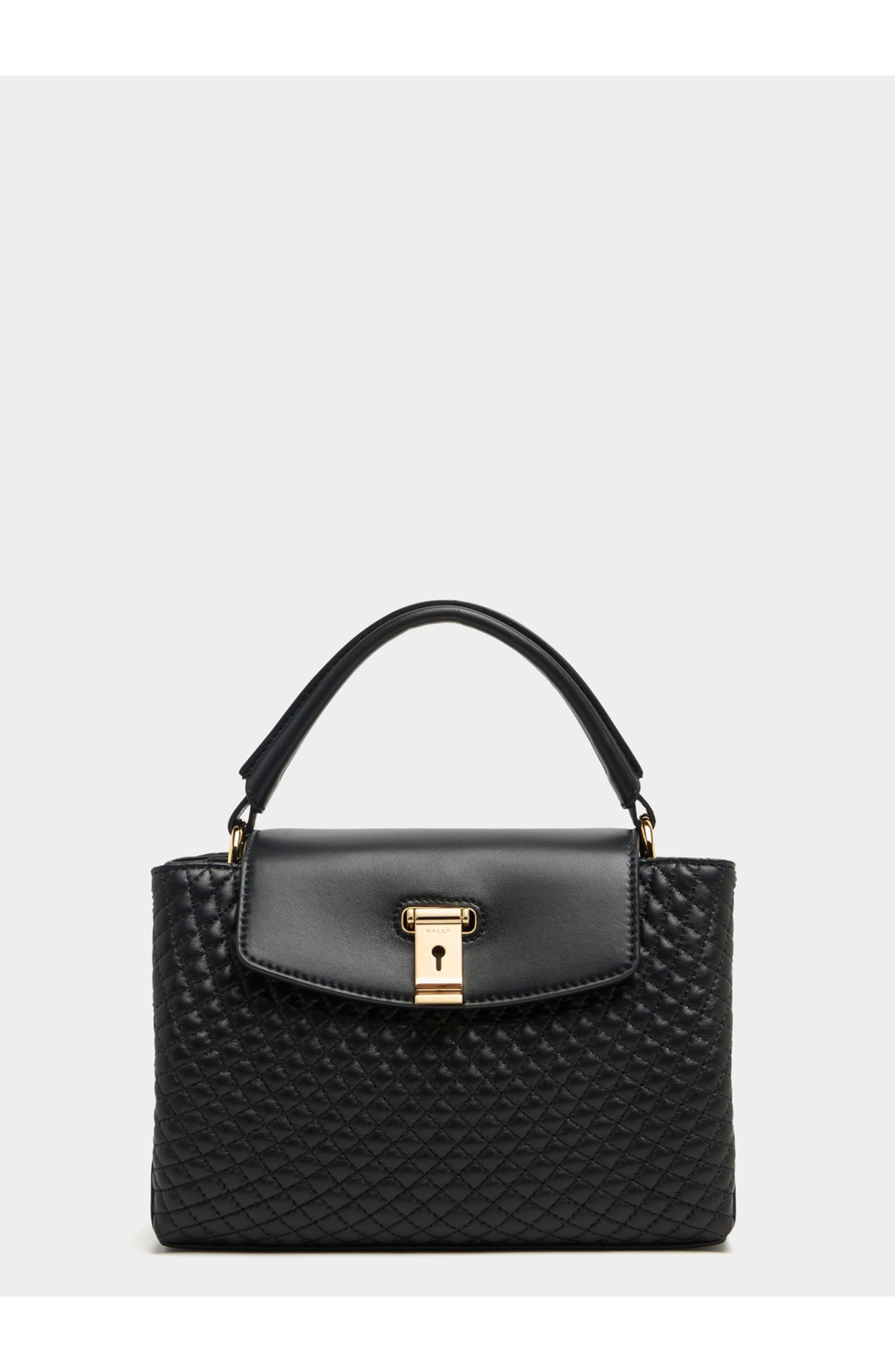Bally Lock Me Small Top Handle Bag In Quilted Leather, Main, color, Black