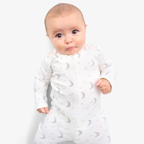 Shop Primary Baby Organic Zip Footie In Ivory Stars Moons