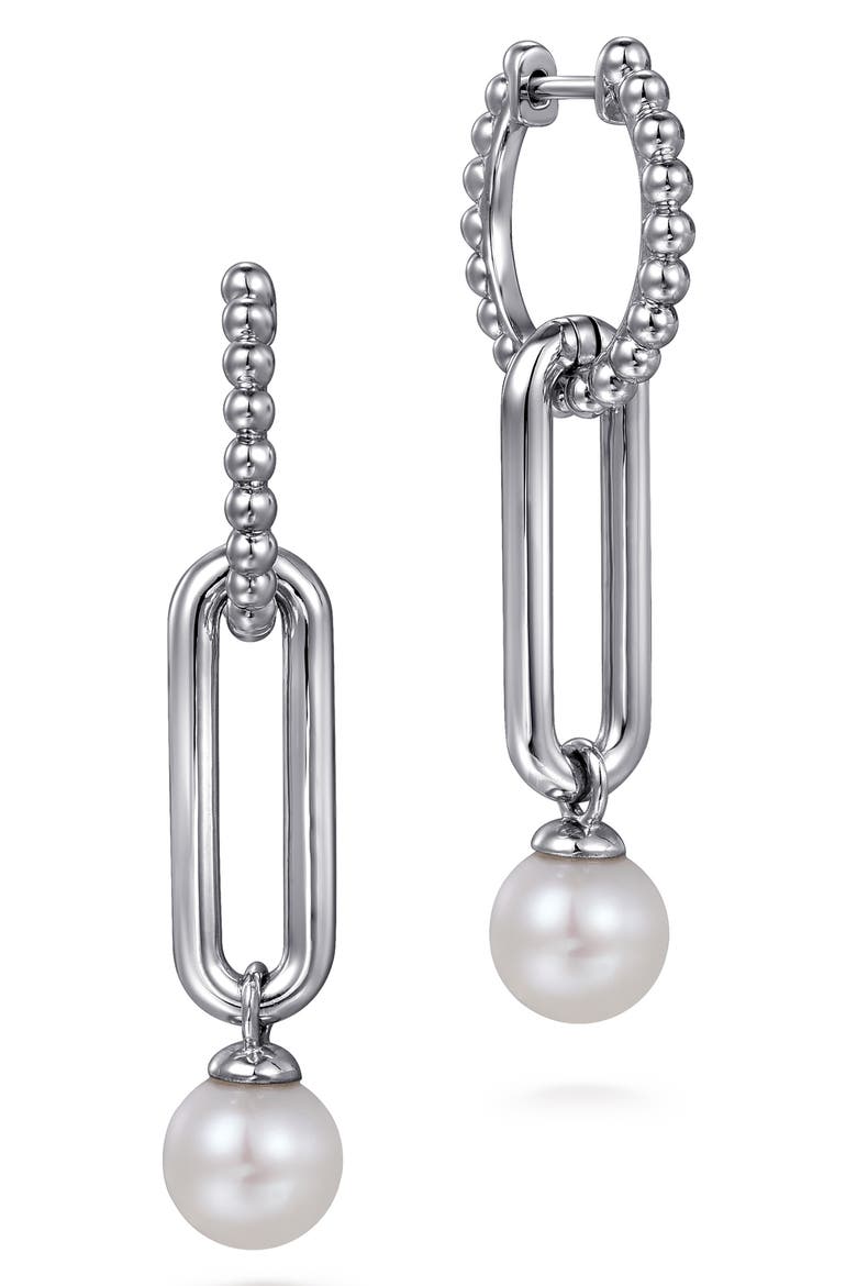 Bujukan Pearl Sterling Silver Huggie Hoop Drop Earrings, Main, color, STERLING SILVER