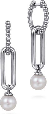 Gabriel & Co. Bujukan Pearl Sterling Silver Huggie Hoop Drop Earrings