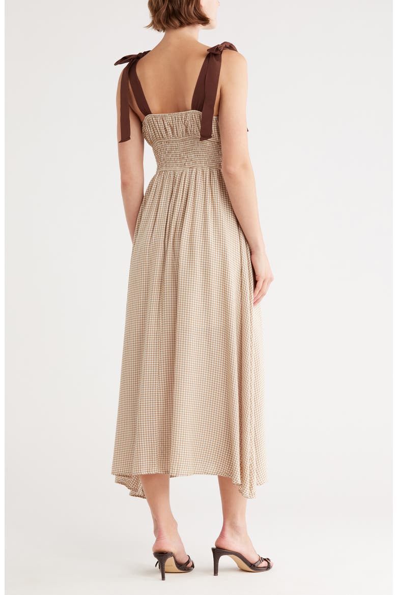 Gingham Tie Strap Fit & Flare Sundress, Alternate, color, KHAKI