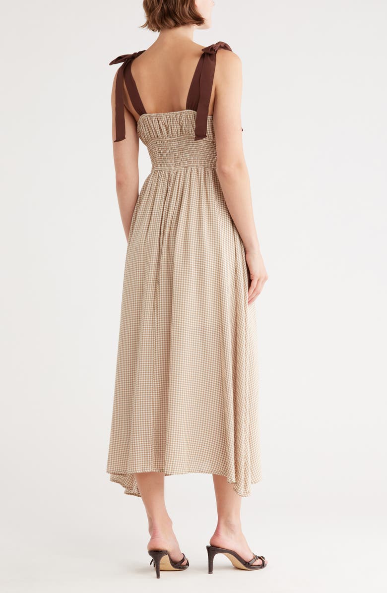Blu Pepper Gingham Tie Strap Fit & Flare Sundress, Alternate, color, Khaki