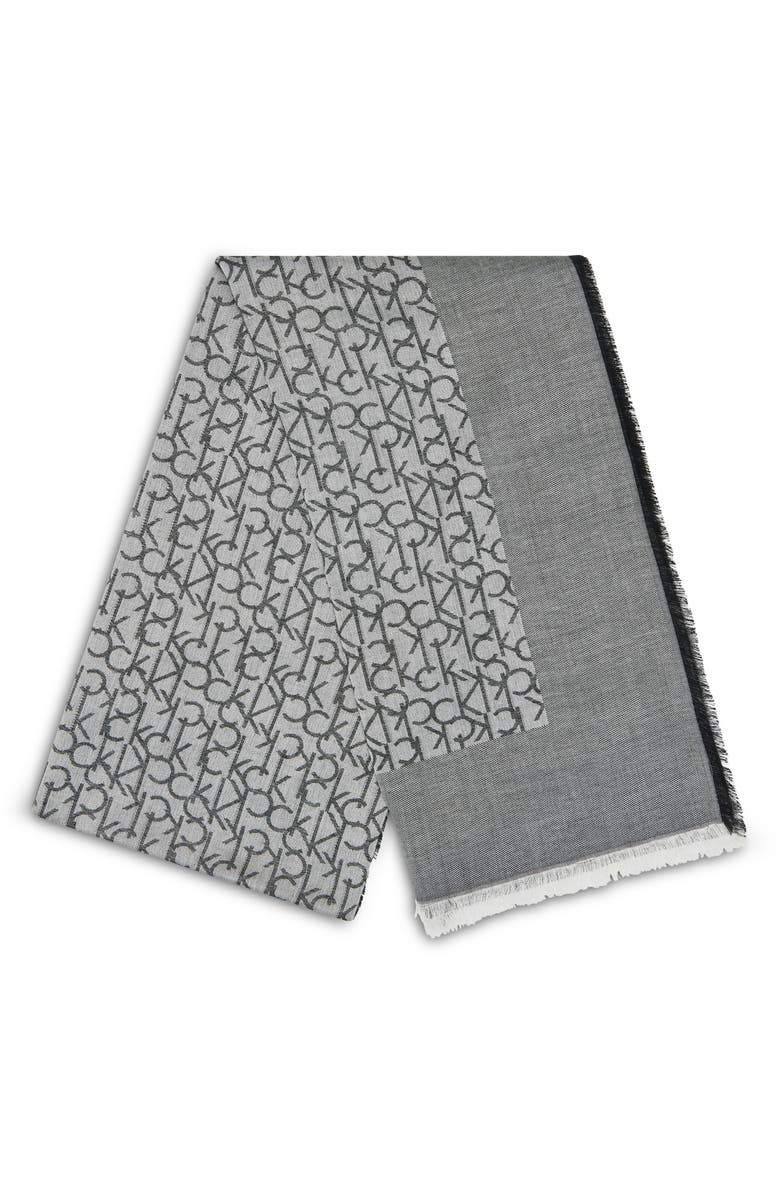 Calvin Klein Fringe Trim Logo Scarf, Alternate, color, Black