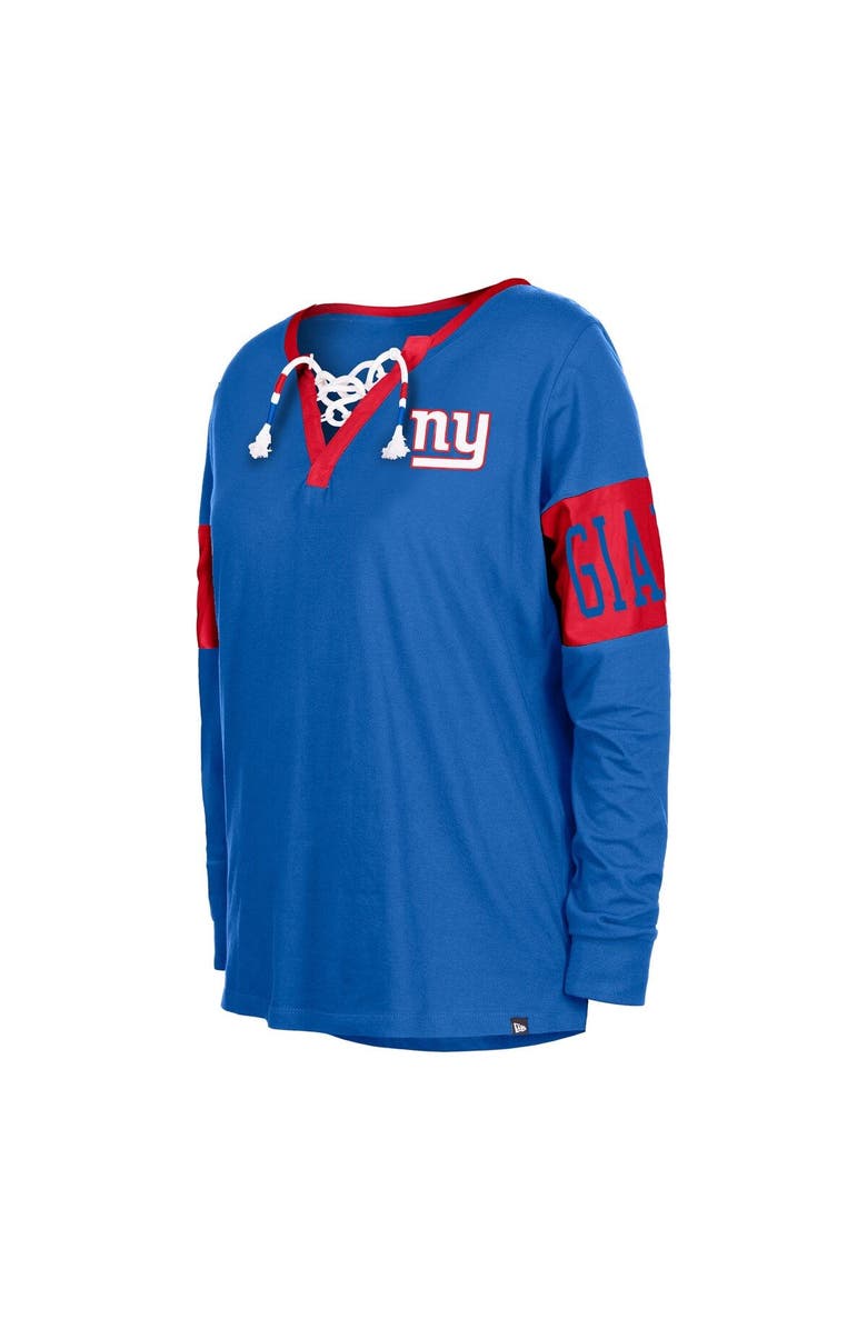 New Era Women's New Era Royal New York Giants Lace-Up Notch Neck Long Sleeve T-Shirt, Alternate, color, Royal