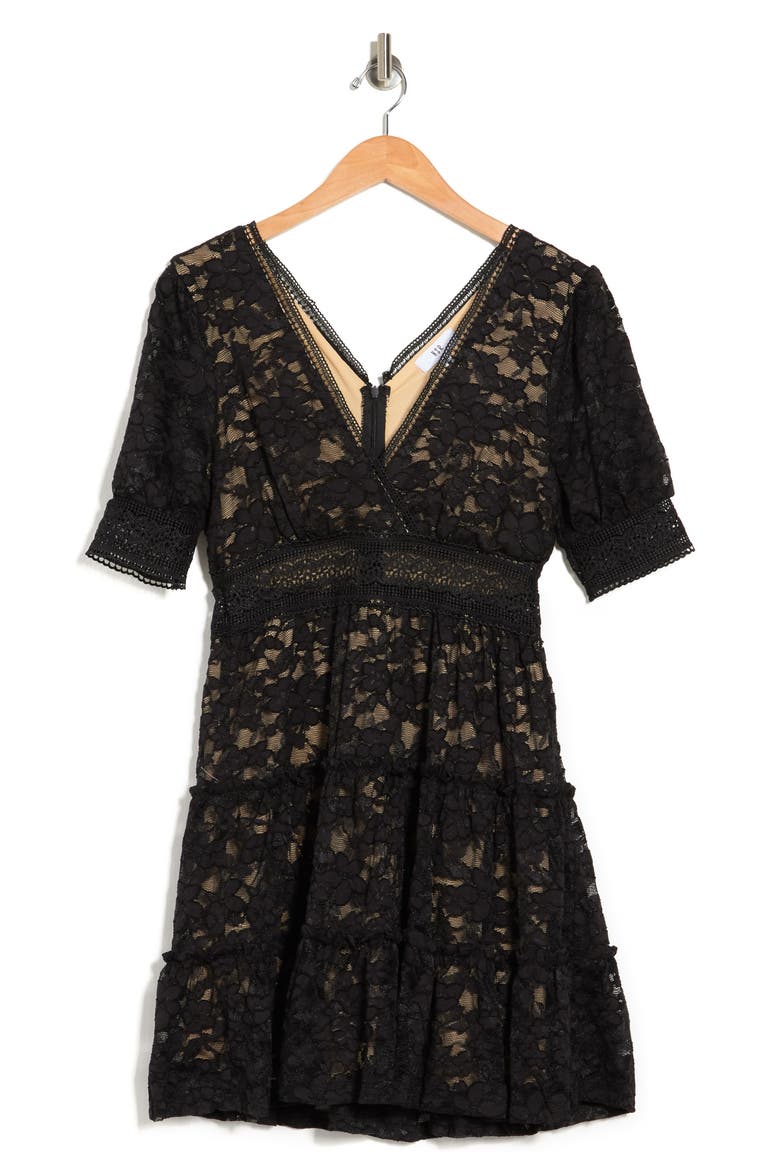 Crochet Trim Mini Dress, Alternate, color, BLACK