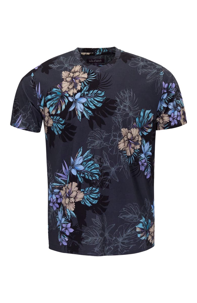 Lords of Harlech Exotic Floral Mens Vneck Tee, Alternate, color, Exotic Floral Black
