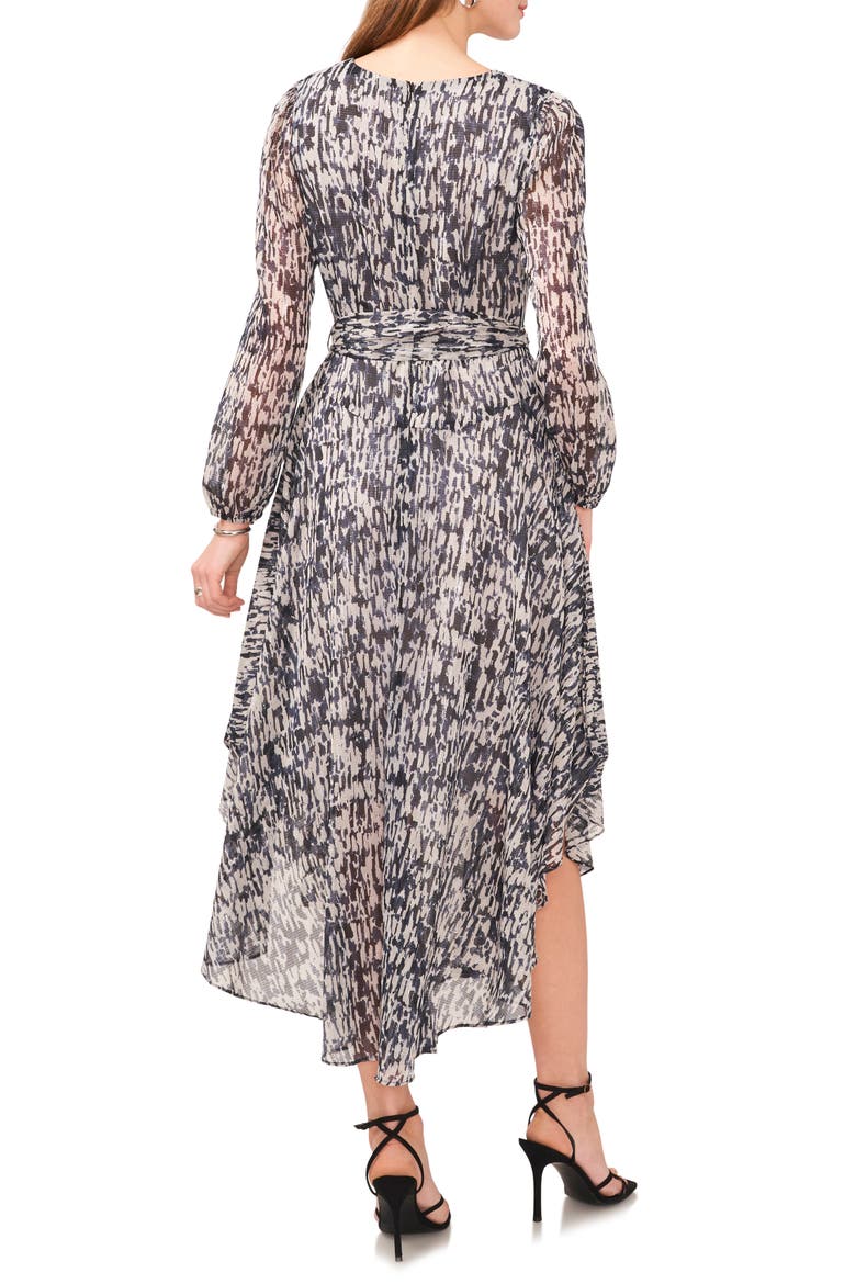 Printed Long Sleeve Belted Dress, Alternate, color, ANTARCTICA