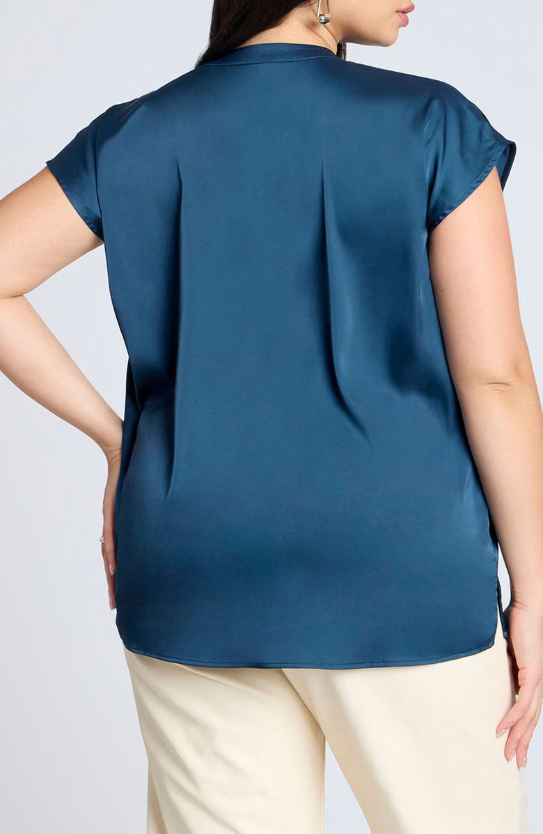 ELOQUII Split Neck Satin Top, Alternate, color, 
