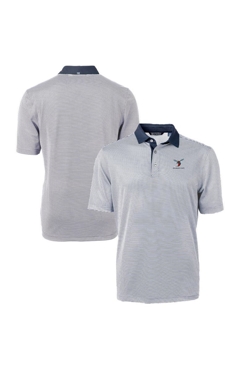 Cutter & Buck Men's Cutter & Buck Navy/White Delaware State Hornets Big & Tall Virtue Eco Pique Micro Stripe Recycled Polo, Alternate, color,