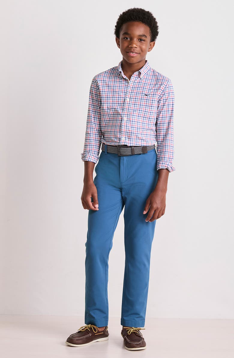 vineyard vines Kids' Forepeak Plaid Performance Button-Down Shirt, Alternate, color, Mai Tai