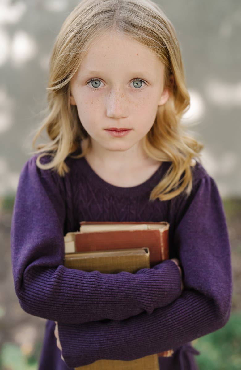 Hope & Henry Baby Girls' Organic Cable Bodice Sweater Dress, Infant, Alternate, color, Plum Heather Cable Bodice