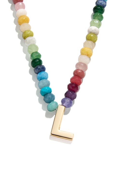 Rainbow Beaded Initial Pendant Necklace
