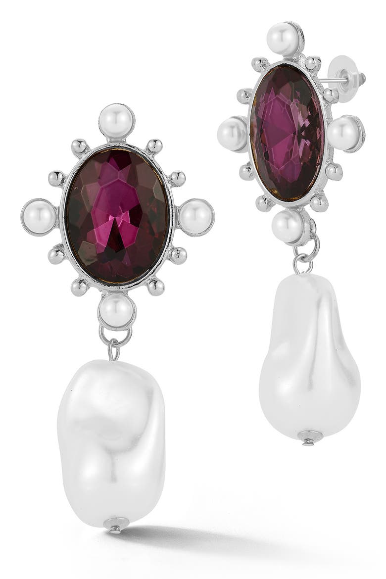 Cubic Zirconia & Faux Pearl Drop Earrings, Main, color, SILVER