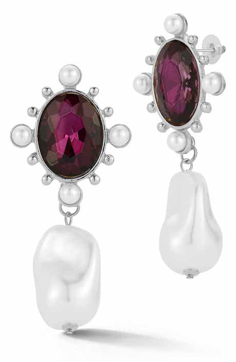 Cubic Zirconia & Faux Pearl Drop Earrings