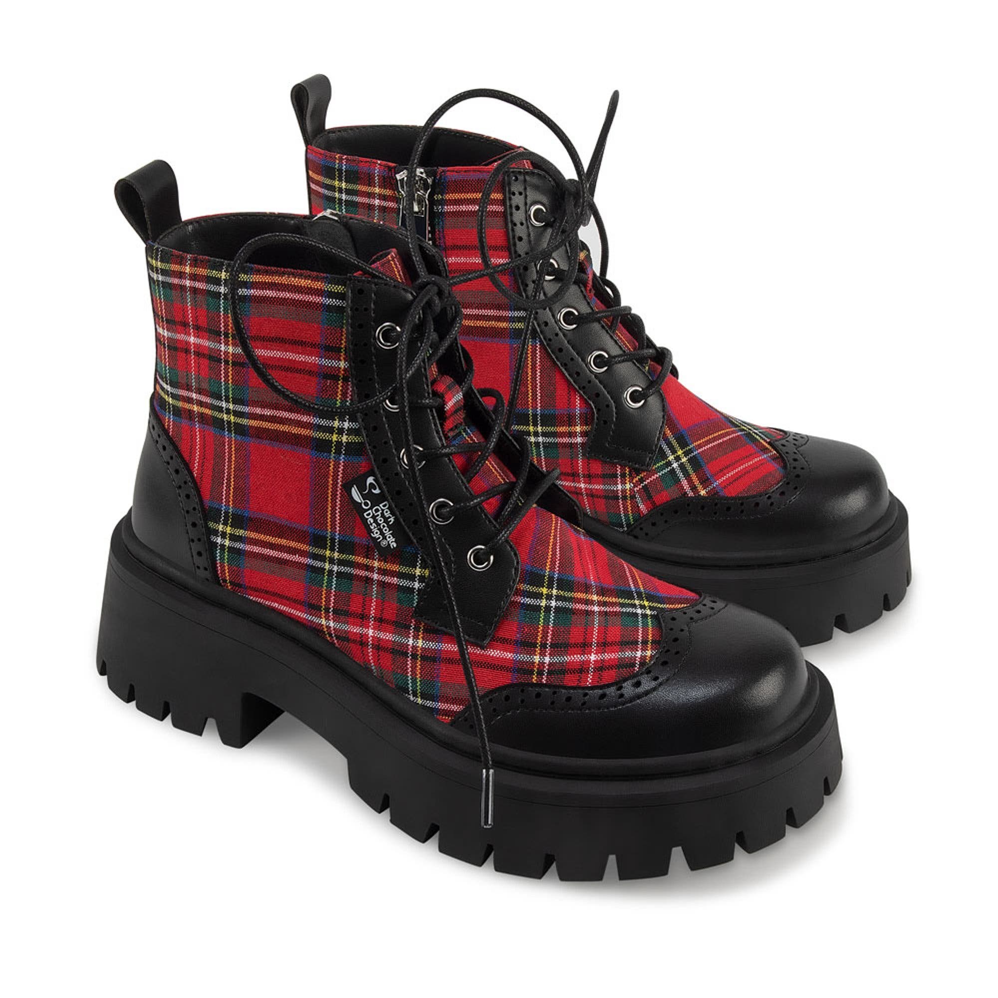 Hot Chocolate Design Red-Tartan Chunky Platform Boots, Alternate, color, Red Tartan