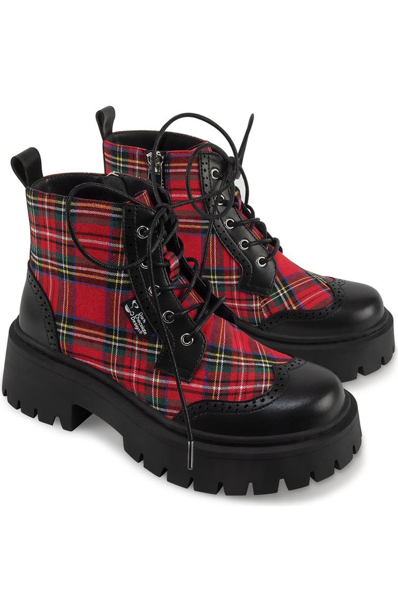 Hot Chocolate Design Red-Tartan Chunky Platform Boots, Alternate, color, Red Tartan