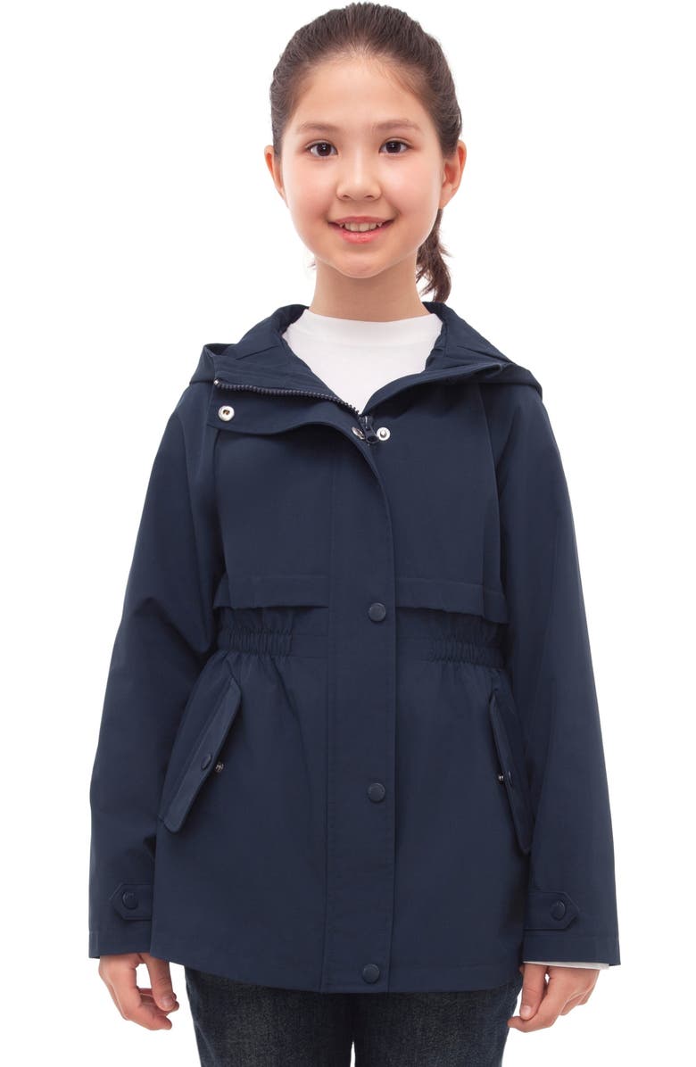 Rokka&Rolla Kids' Trench Coat Hip-Length Hooded Jacket, Main, color, Navy