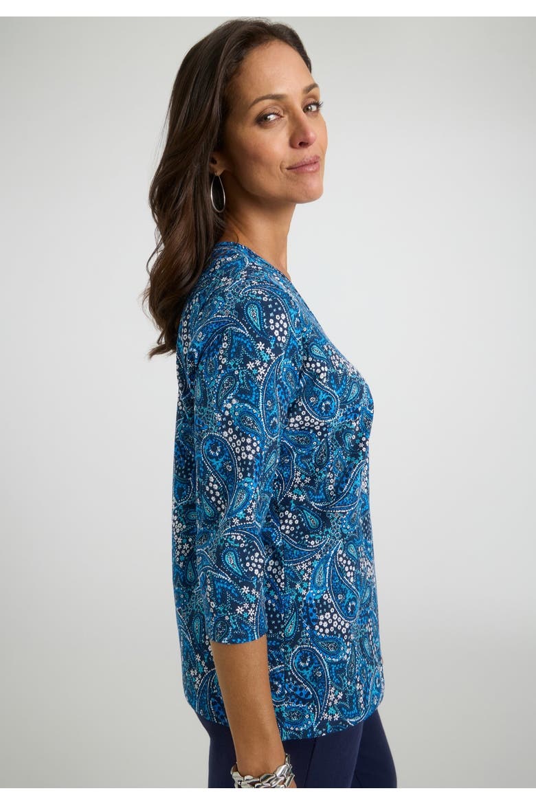 Stretch Cotton V Neck Tee, Alternate, color, POOL BLUE GARDEN PAISLEY