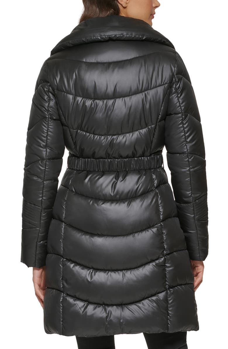 Kenneth Cole New York Cire Belted Funnel Neck Puffer Jacket, Alternate, color, Black