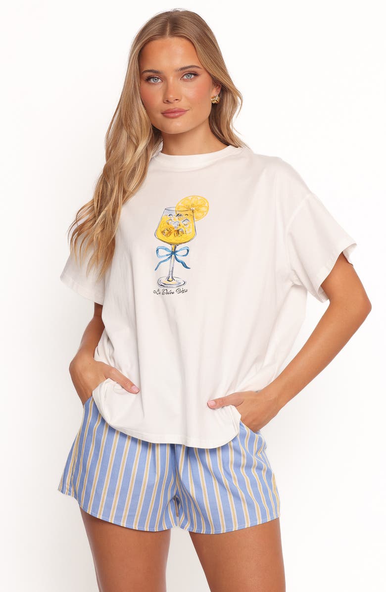 Petal & Pup La Dolce Vita Cotton Graphic T-Shirt & Shorts Set, Alternate, color, White Blue