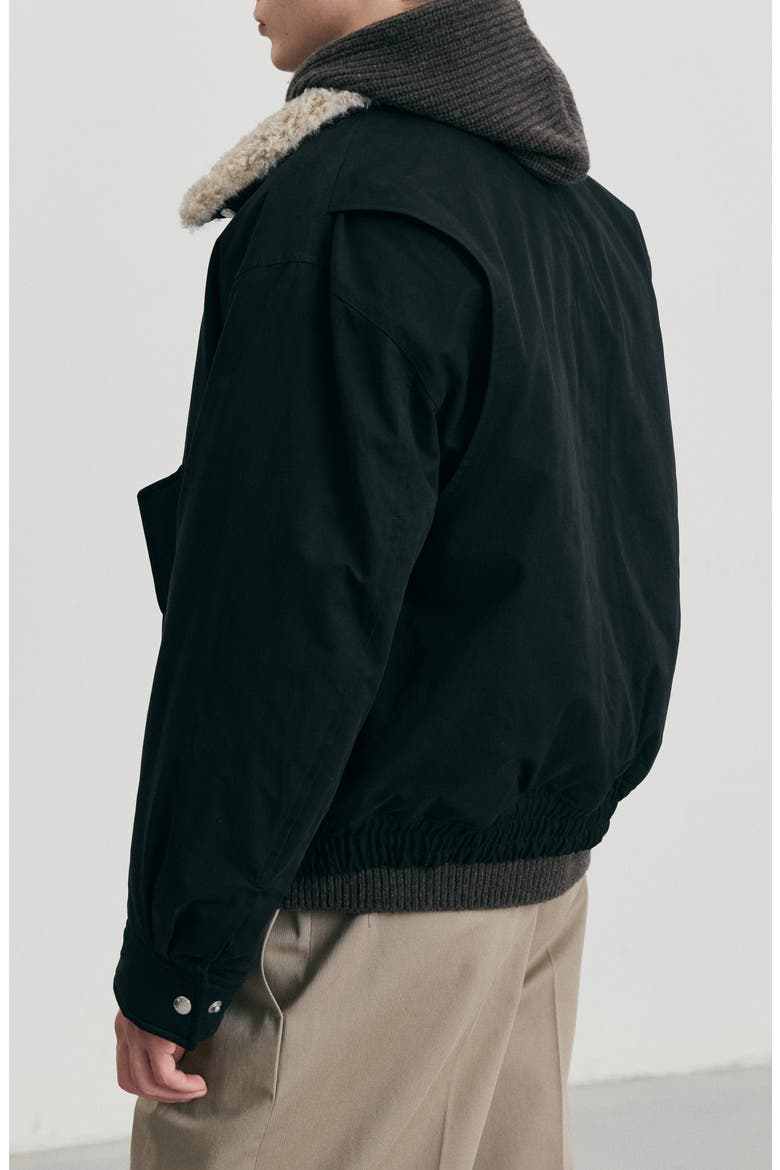 Gender Inclusive Flight Padded Jacket with Faux Shearling Collar, Alternate, color, BLACK