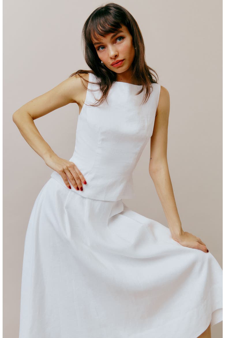 Moya Linen Two-Piece Dress, Alternate, color, WHITE
