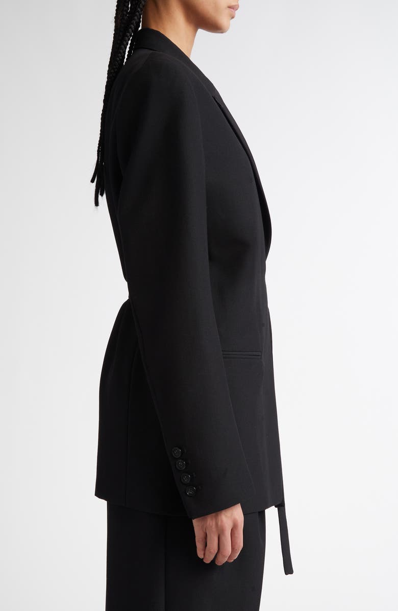 TOTEME Satin Lapel Recycled Polyester & Wool Wrap Blazer, Alternate, color, Black